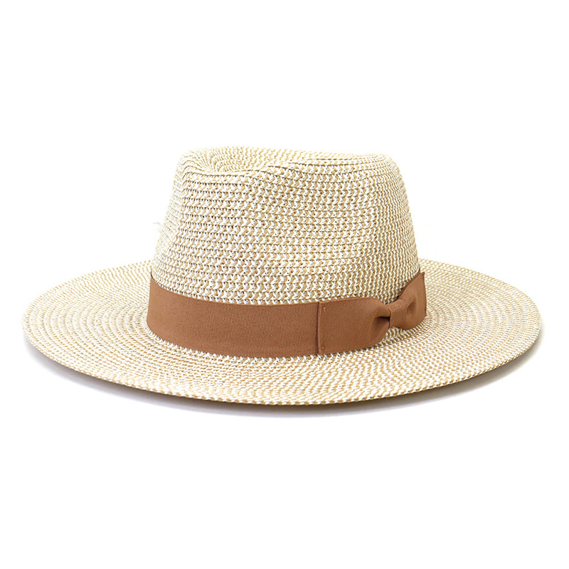 Cappello Fedora da uomo in treccia di paglia con nastro bowknot