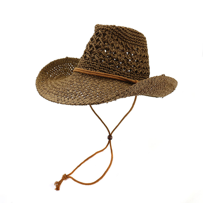 Cappello da cowboy in paglia con cordino per il mento