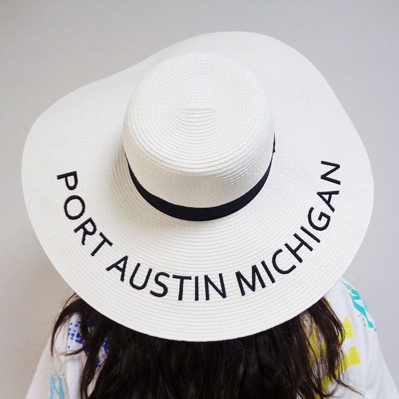 Cappello da spiaggia floscio bianco da donna con ricamo personalizzato