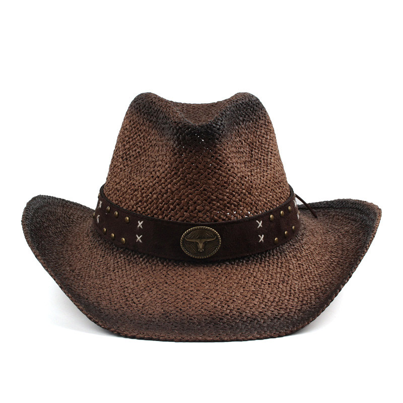 Cappello da cowboy in paglia marrone scuro