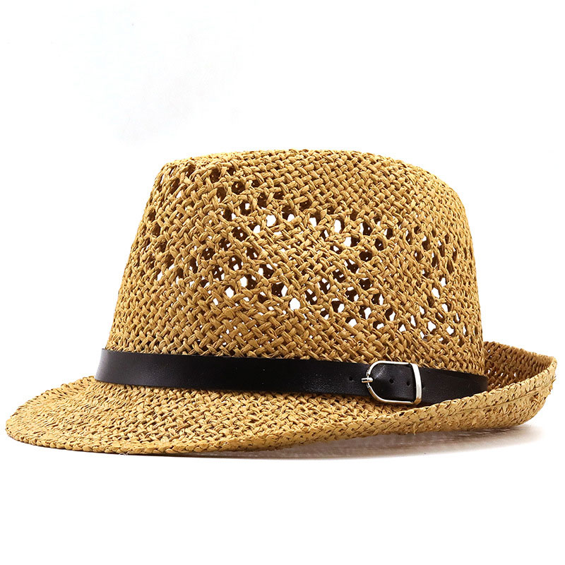 Cappello trilby in paglia intrecciata a mano da spiaggia per uomo