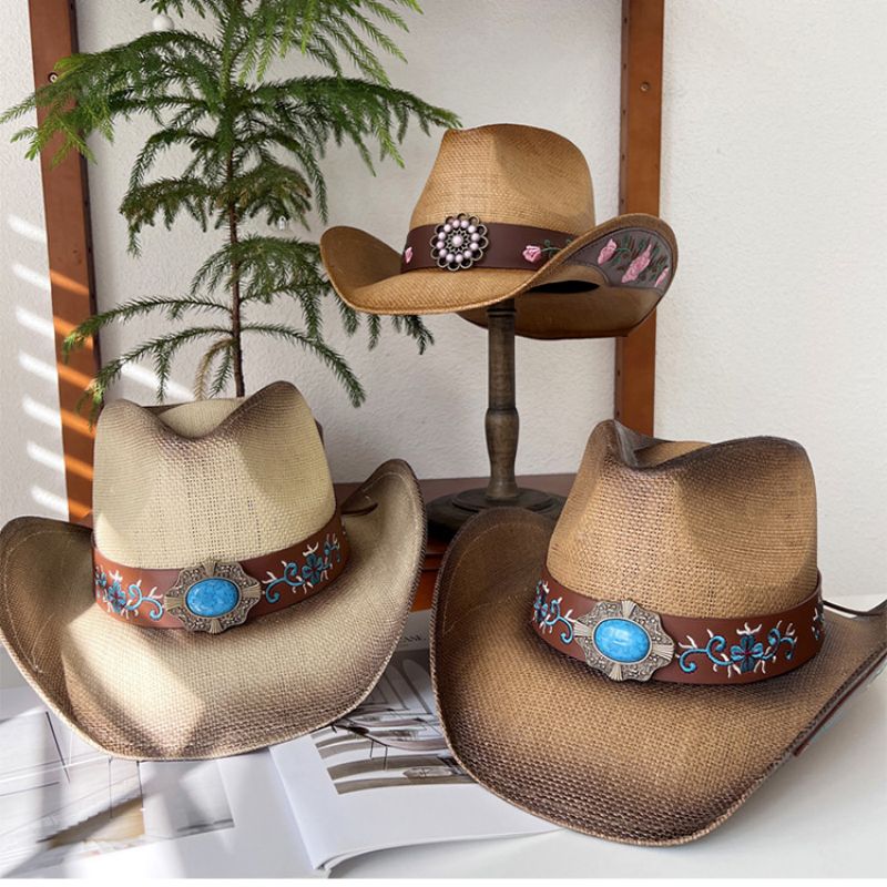 Cappelli di paglia da sole da cowgirl di alta qualità