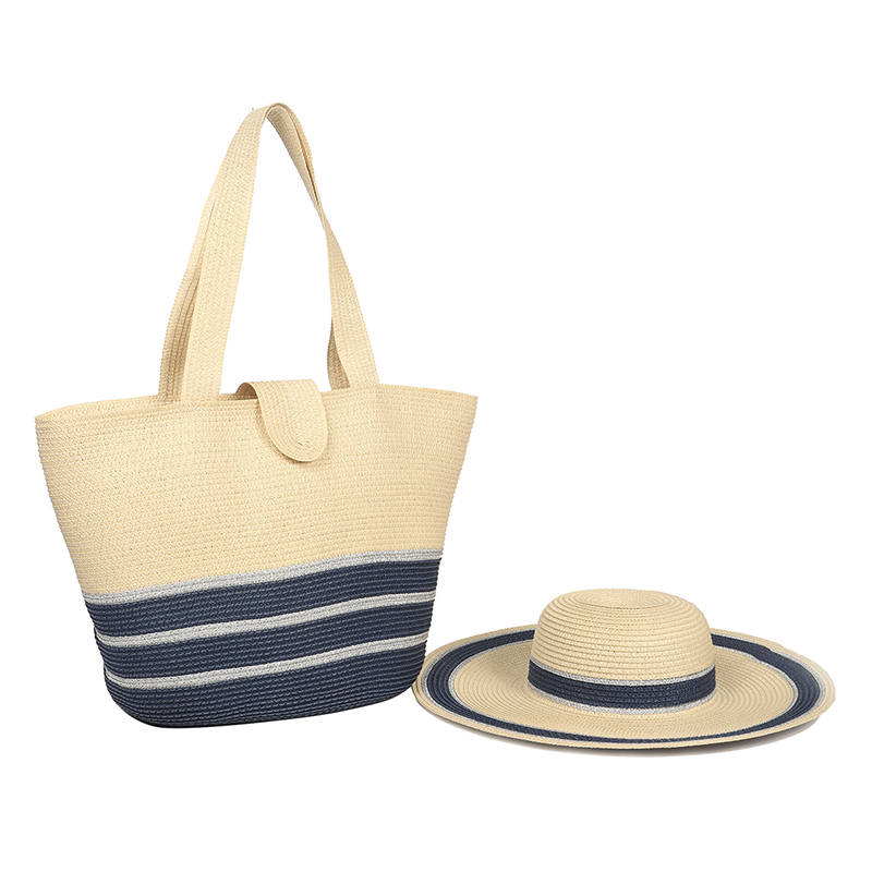 Set di borsa e cappello floscio a righe da donna