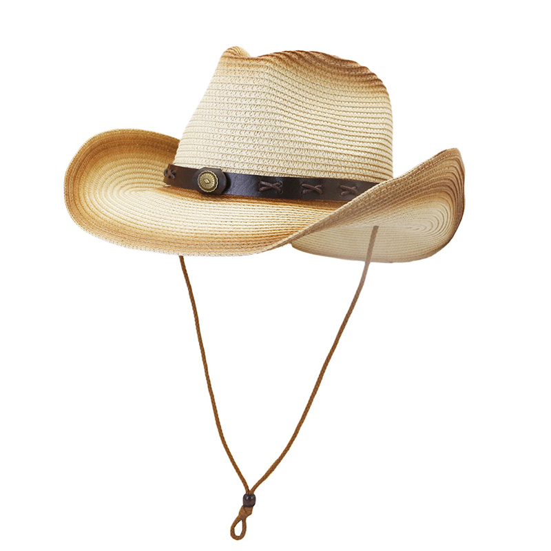 Cappello di paglia da cowboy con cintura in pelle