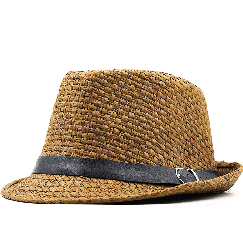 Cappello da sole Trilby in tessuto di paglia marrone scuro da uomo