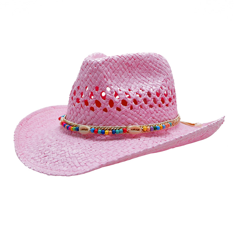 Cappello di paglia da cowboy rosa