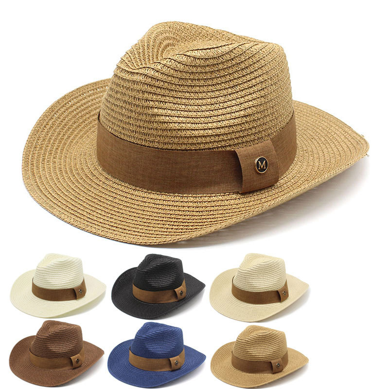 Cappelli da cow boy da spiaggia estiva con treccia di paglia